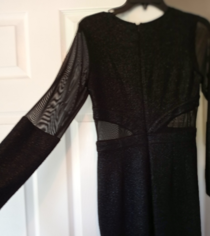 Black Glittery Party Dress Mesh Sides and Arms
